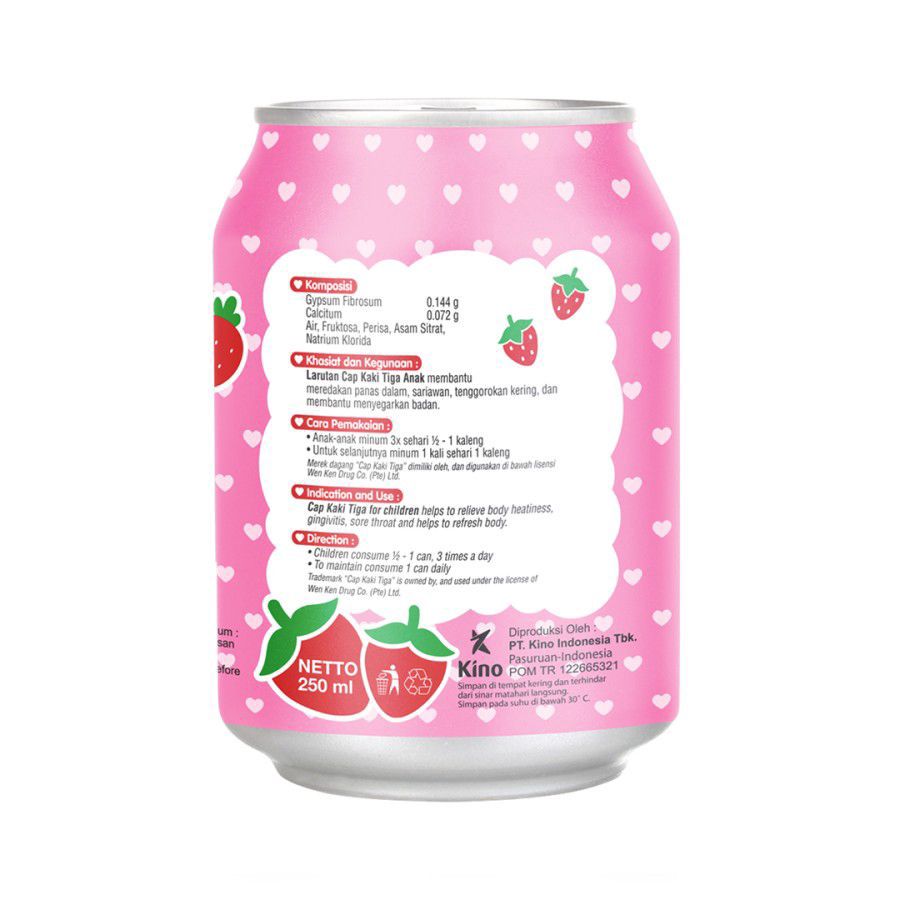 Larutan Cap Kaki Tiga Anak Rasa Stroberi Can 238ml