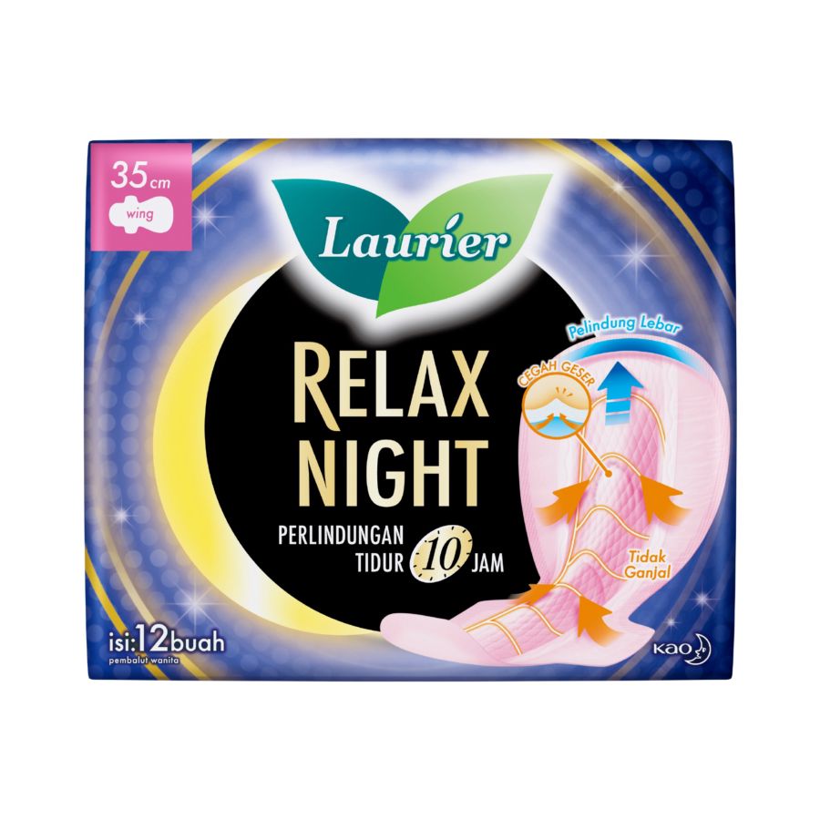 Laurier Relax Night Pembalut 35cm 12s/Pembalut Malam Wanita 1packs