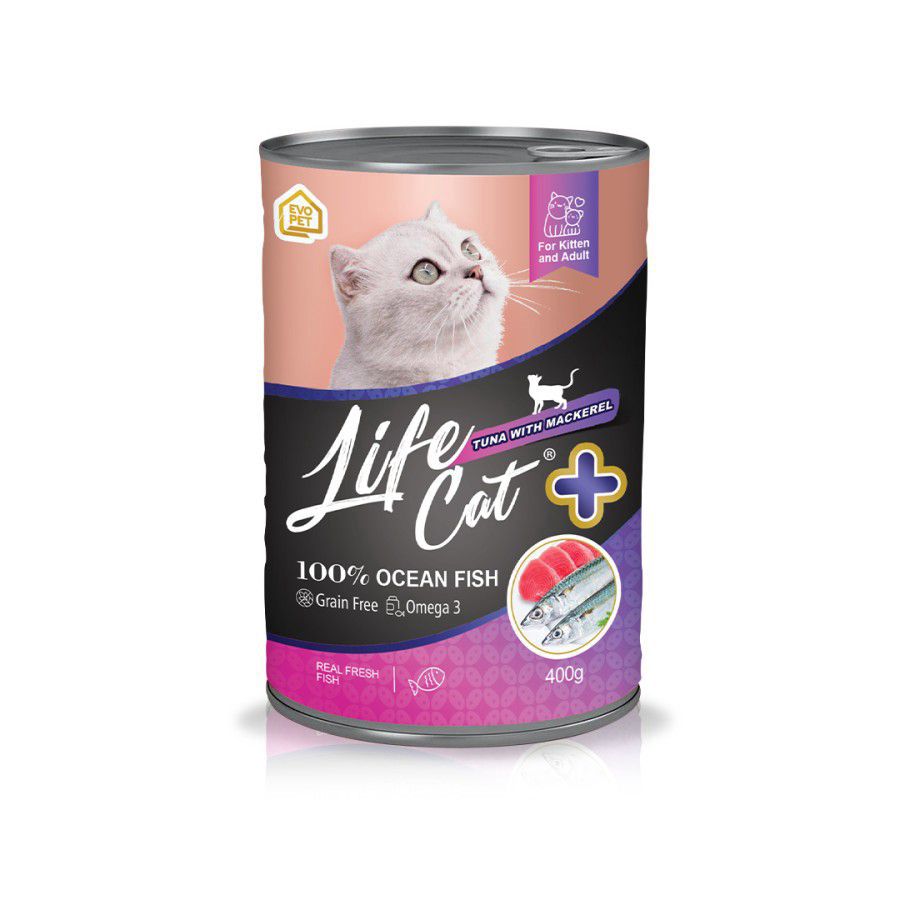 Life Cat Plus Tuna Mackerel Kitten and Adult Makanan Kucing Basah Kaleng 400gram