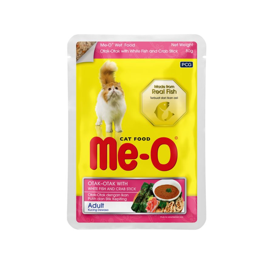 Me-O Pouch Cat Food Otak-Otak With White Fish and Crab Stick 80gram