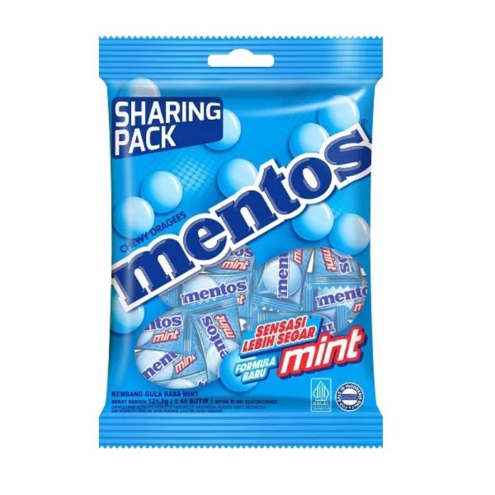 Mentos Chewy Dragees Mint Pack 121.5g - Permen Kenyal Rasa Mint 1pcs 121gram