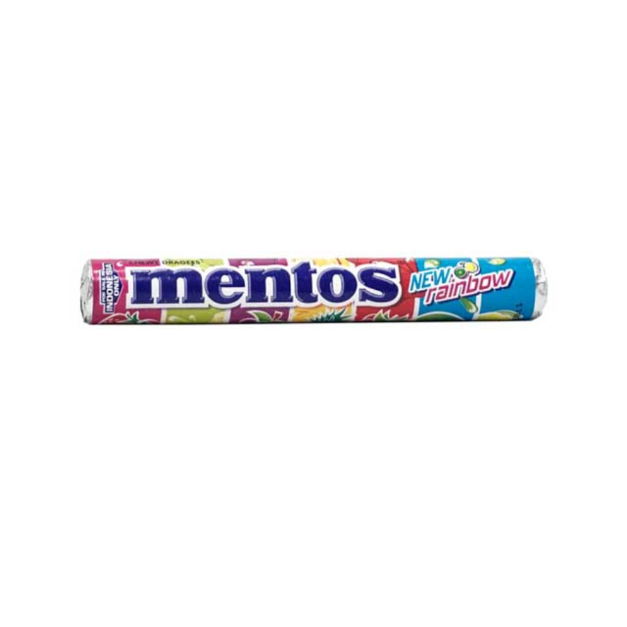 Mentos Chewy Dragees Rainbow Roll 37g - Permen Kenyal Rasa Aneka Buah 37gram