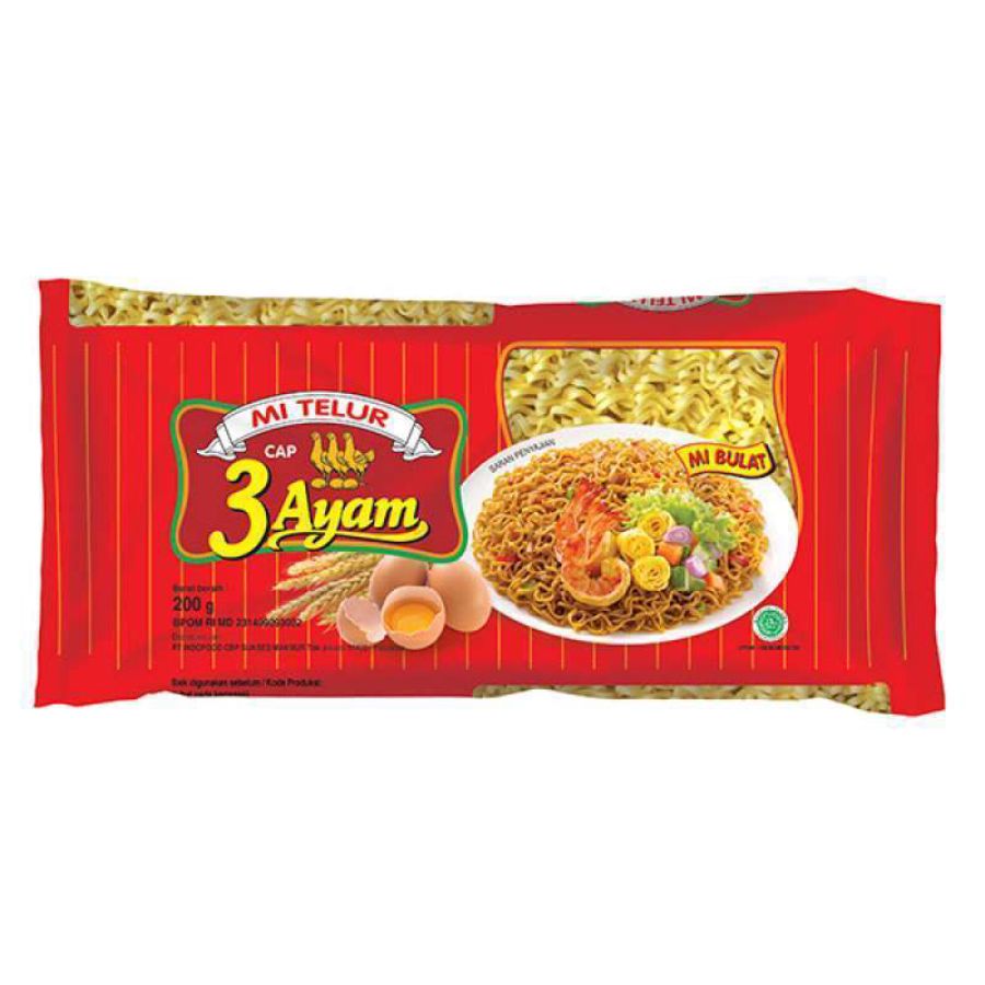 Mie Telur Cap 3 Ayam Mie Bulat 200gram