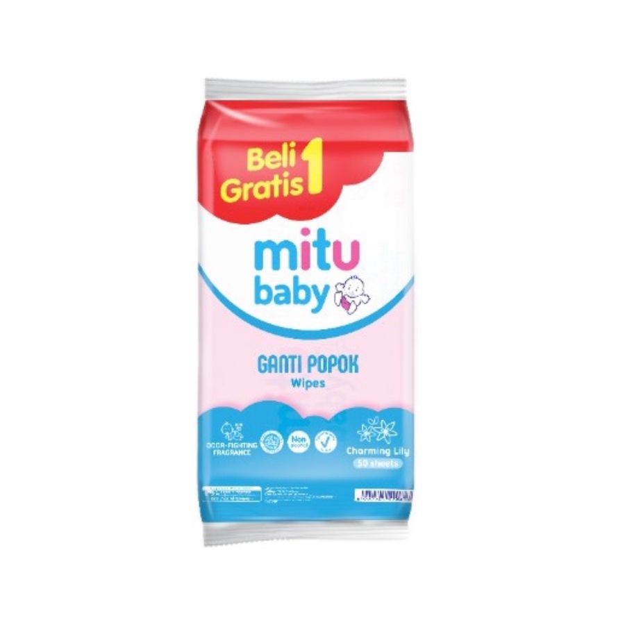 Mitu Baby Wipes Blue Lily 50s BOGOF/Tissue Basah Bayi 2packs