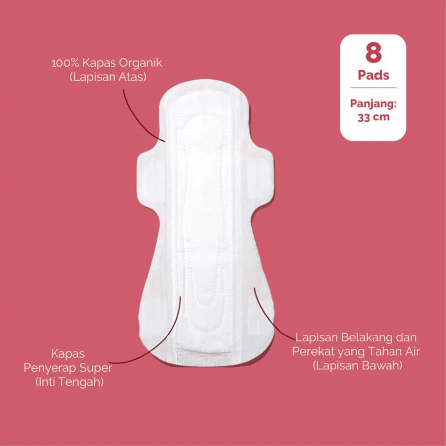NONA Woman Organic Cotton Overnight Pads 33cm Pembalut Wanita 8pads
