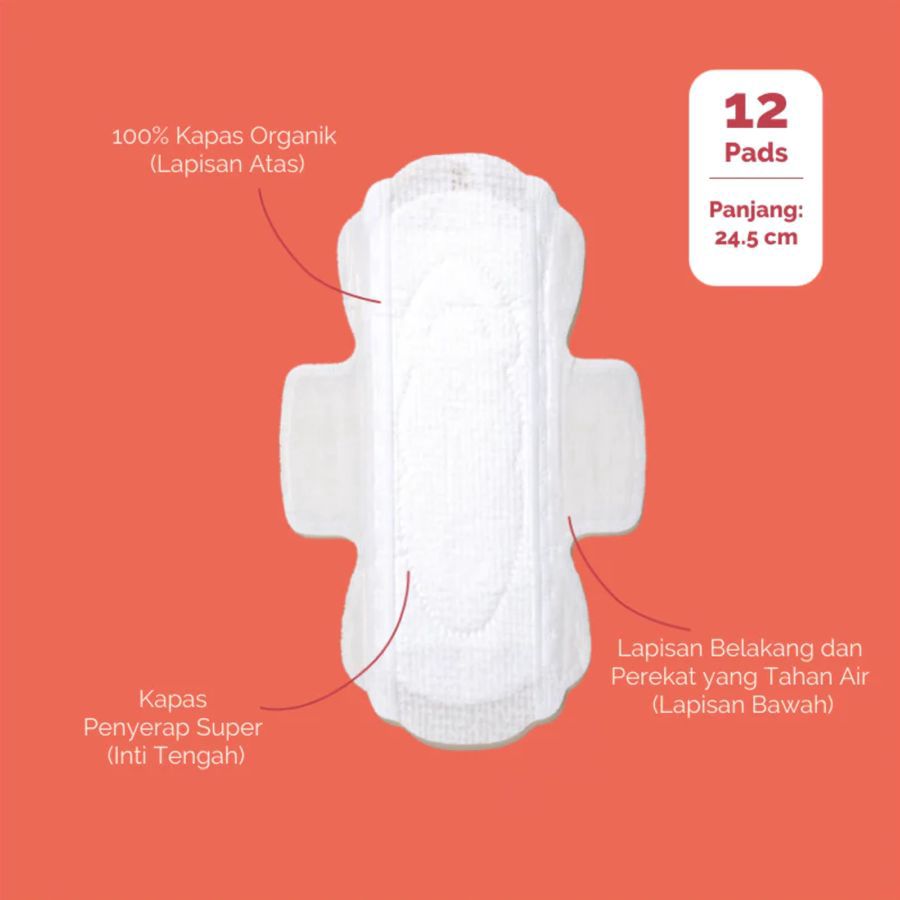 NONA Woman Organic Cotton Regular Pads 24.5cm Pembalut Wanita 12pads