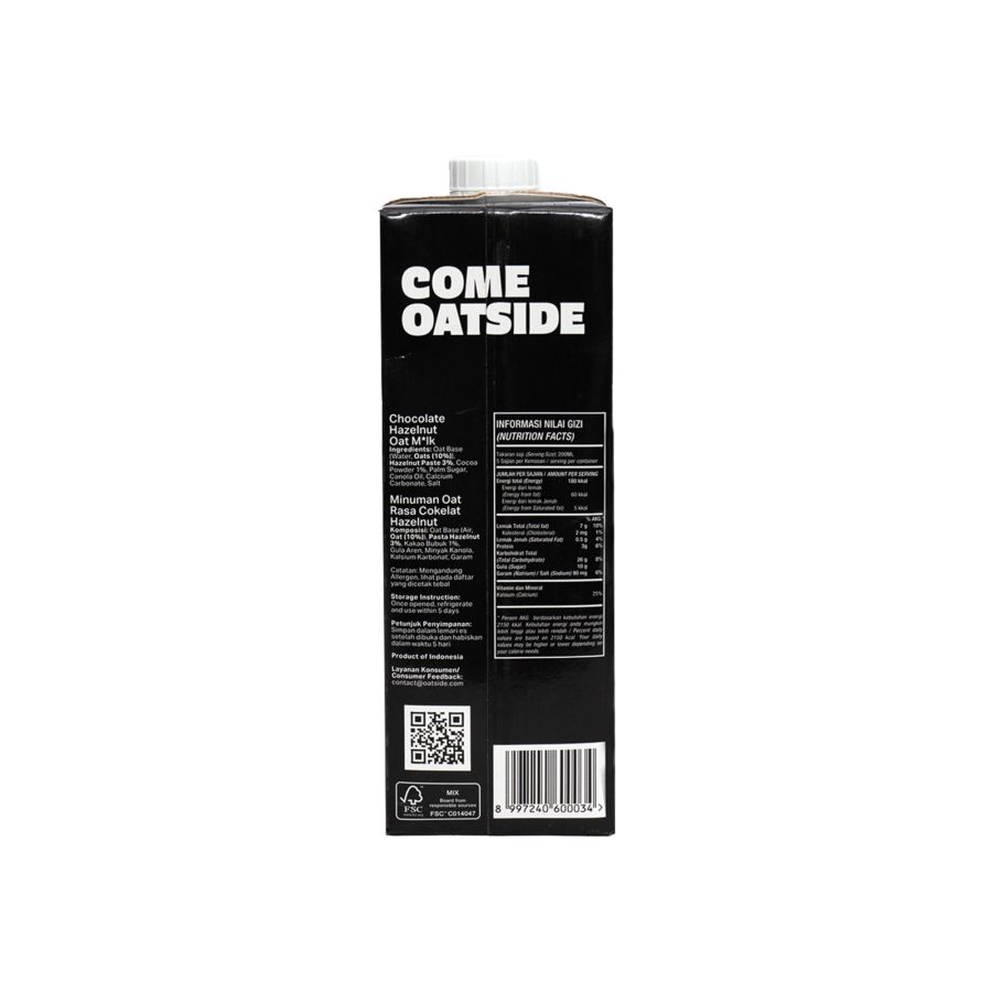 Oatside Oat Milk Chocolate Hazelnut/Susu Oat 1000ml