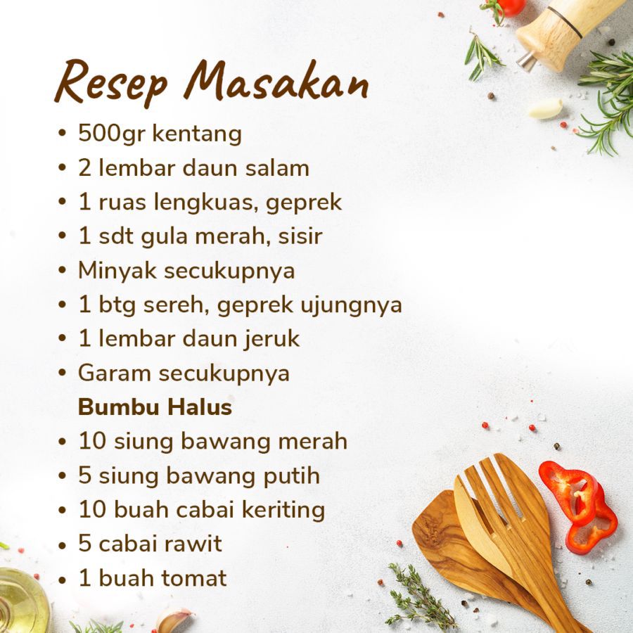 Paket Lengkap Resep: Kentang Balado 1pcs