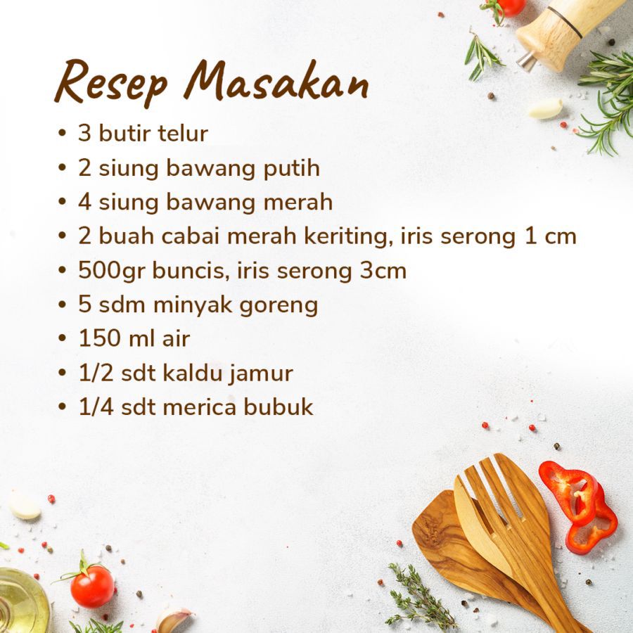 Paket Lengkap Resep: Tumis Buncis Telur 1pcs