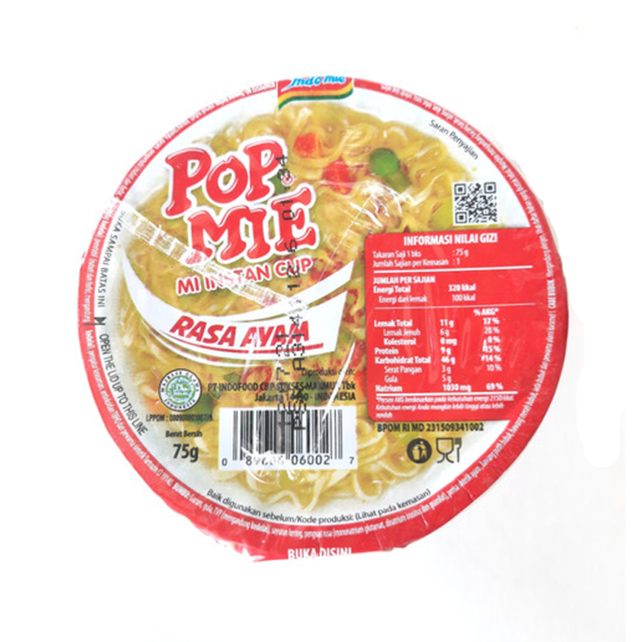 Pop Mie Lapeer Kuah Ayam Mie Instan Cup 75gram