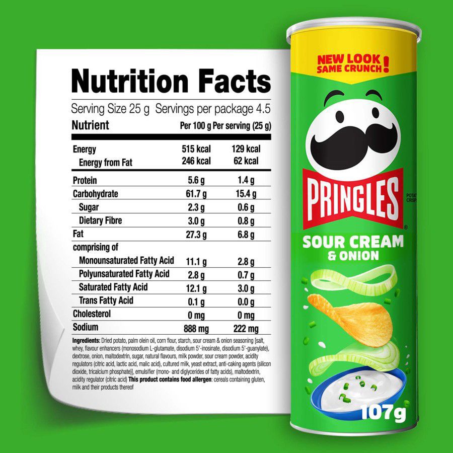 Pringles Keripik Kentang Sour Cream & Onion 102gram