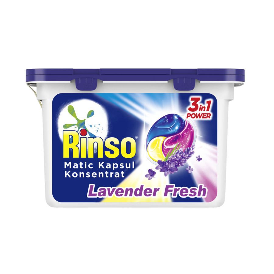 Rinso Kapsul 3 in 1 Lavender Fresh 16 Kapsul/Deterjen Bubuk 168gram