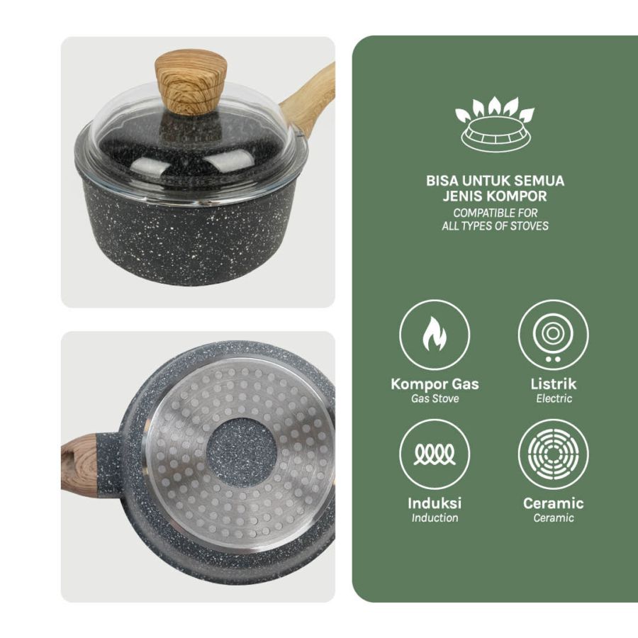 Debellin Grey Sauce Pan 16 cm Panci Granite Anti Lengket Premium 1pcs