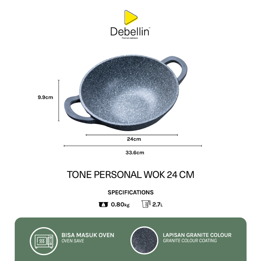 Debellin Grey Granite Personal Wok 24 cm Wajan Granite Anti Lengket 1pcs