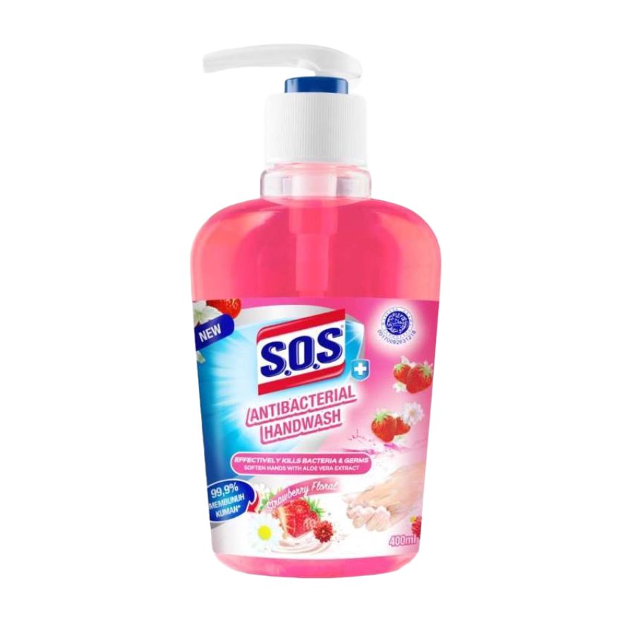 SOS Strawberry Hand Wash Pump/Sabun Cuci Tangan 400ml