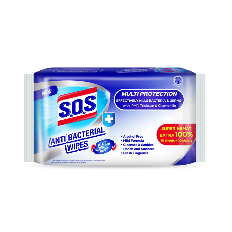 SOS Wipes Antibacterial All in One /Tisu Basah Antibakteri 10sheets