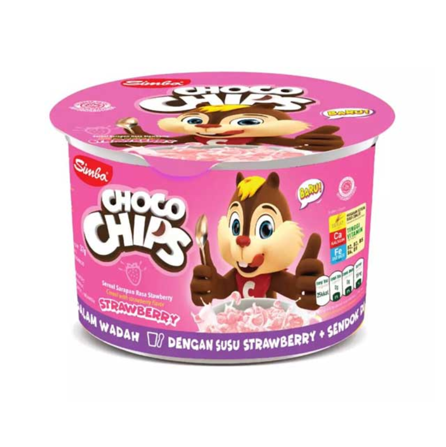 Simba Choco Chips Susu Strawberry Cereal Cup 34gram