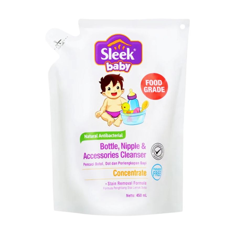 Sleek Baby Bottle, Nipple, Accessories Cleanser Refill Pack Concentrate/Pembersih Perlengkapan Bayi 450ml