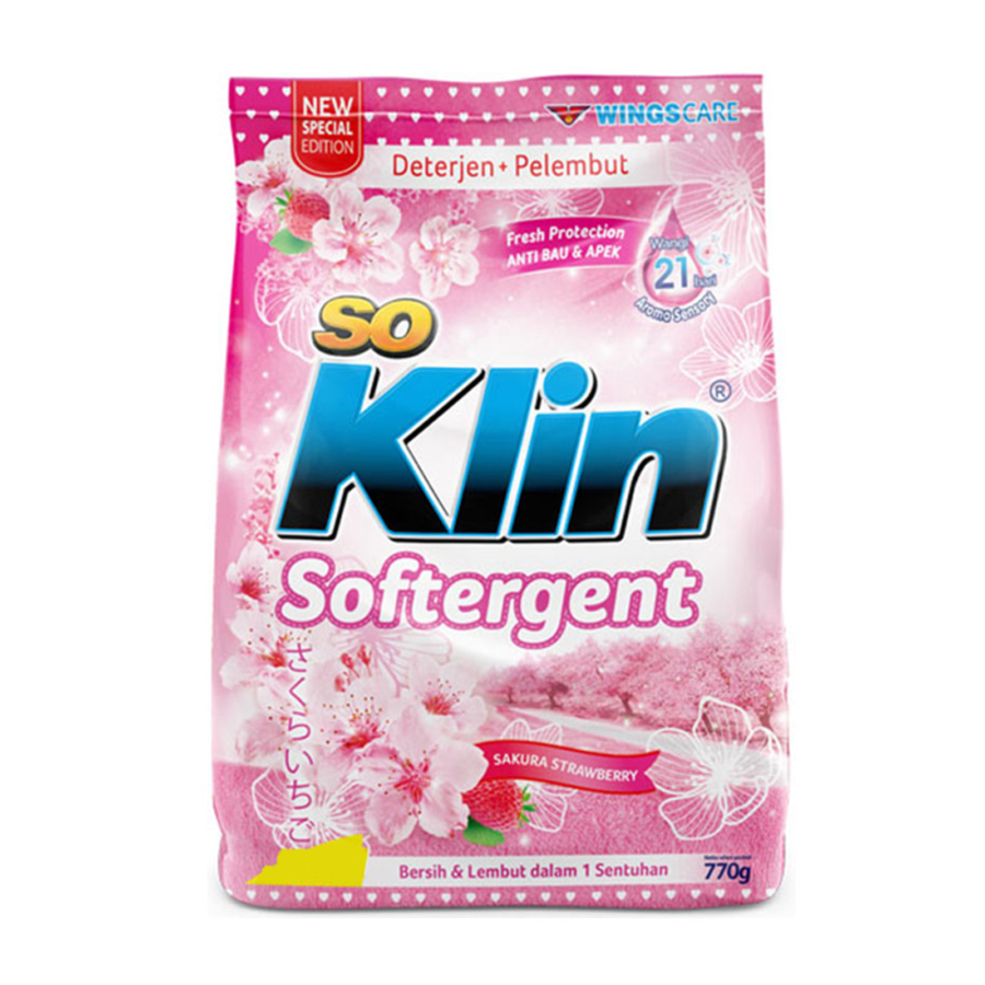 SoKlin Powder Detergent Soft Sakura Bag 770gr/Deterjen Bubuk 770gram