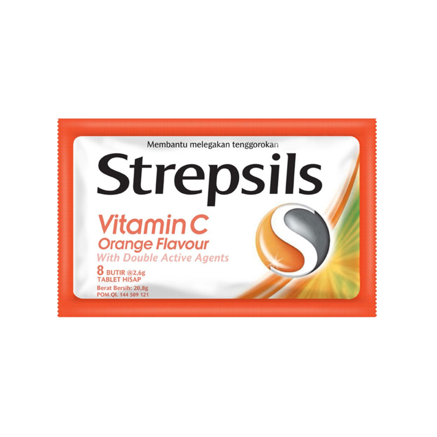 Strepsils Vitamin C - Permen Pelega Tenggorokan Rasa Jeruk 8butir