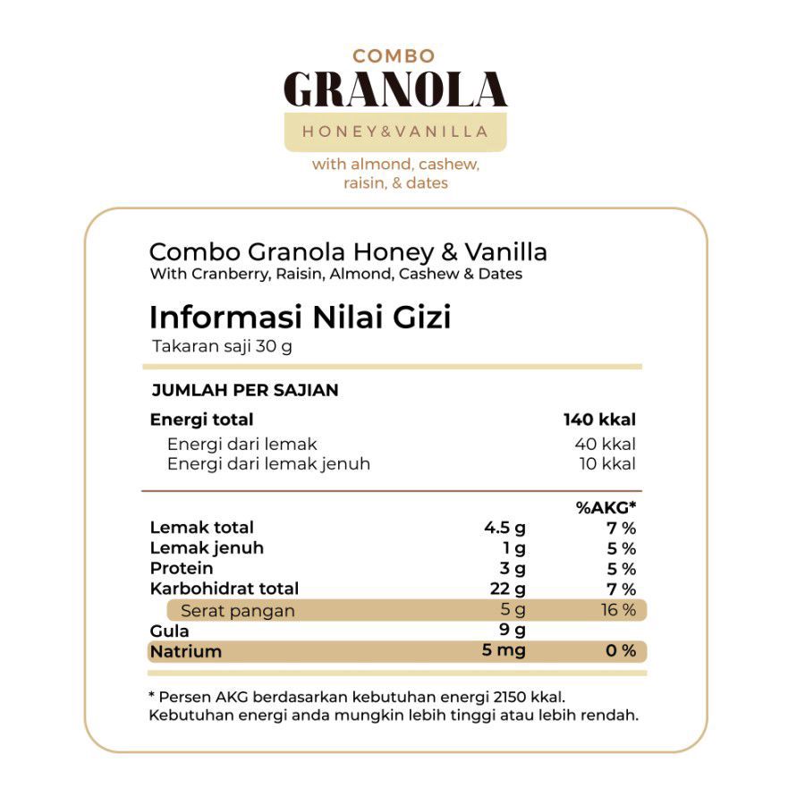 Timur Tengah Granola Honey & Vanila 125gram