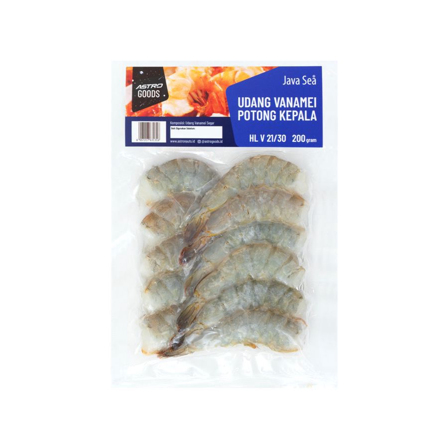 Udang Vanamei Potong Kepala HL V 21/30 pack Java Sea x Astro Goods 200gram