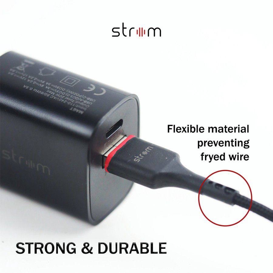 Strom Charger Cable USB Type A to USB Type C 1 M Black 1pcs