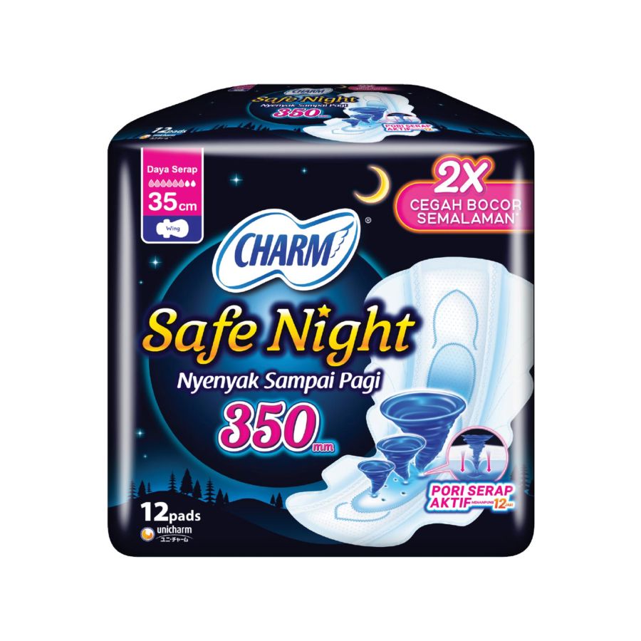 Charm Body Fit Safe Night Wing 35cm 12pcs/Pembalut Wanita 1packs