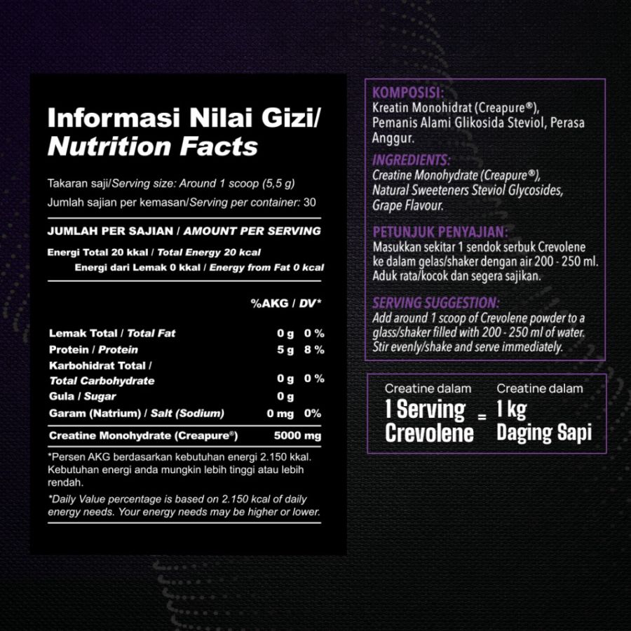 Evolene Crevolene Creapure Grape Creatine 30 S 165gram