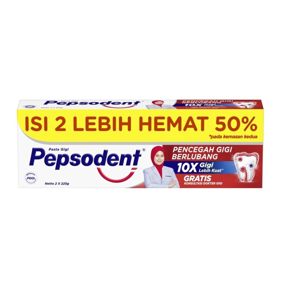 Pepsodent Pencegah Gigi Berlubang White 2 x 225gr 450gram