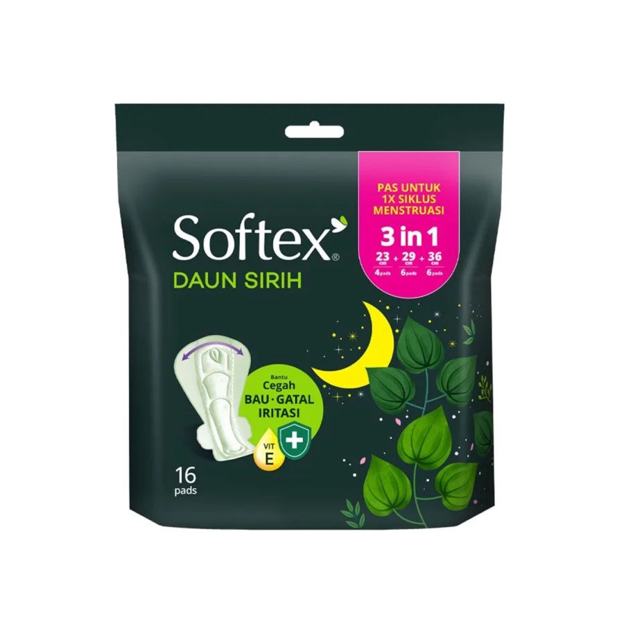 Softex Daun Sirih Natural Hygiene 3 In 1 16pcs/Pembalut Wanita 1packs