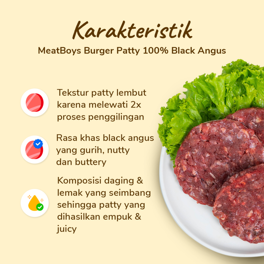 Burger Patty 100% Black Angus Meatboys 3pcs 150gram