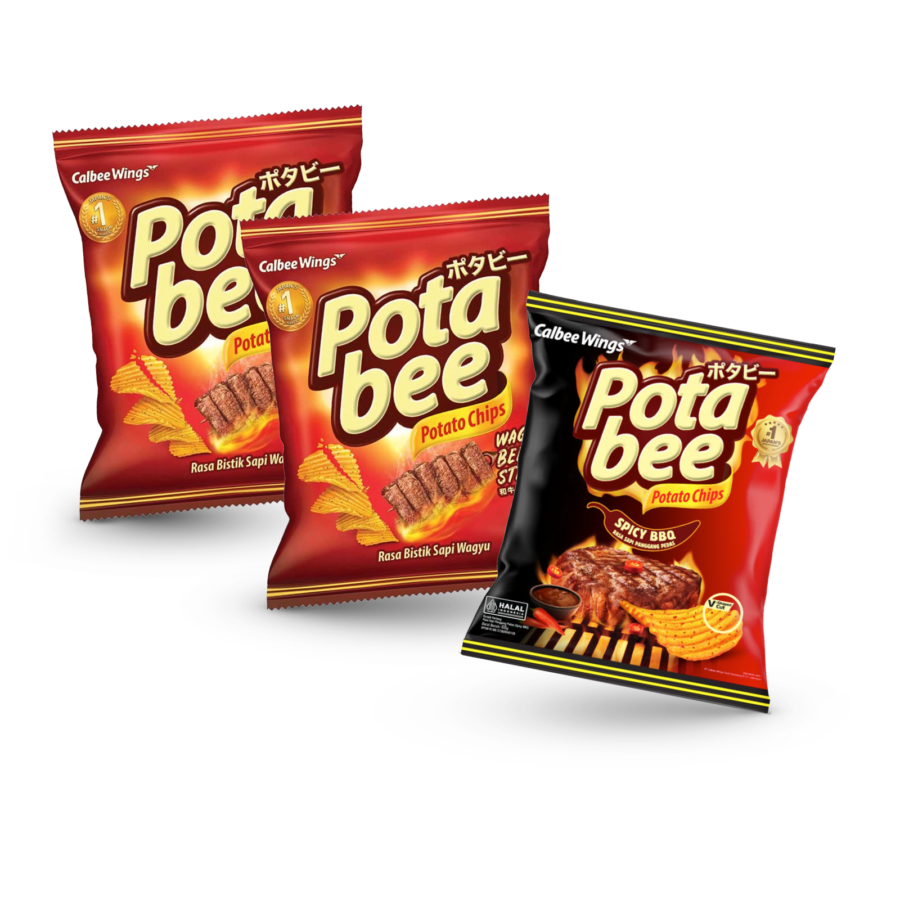 Bundle 2 Potabee Potato Chips Wagyu Beef Steak 68gr & Potabee Spicy BBQ 68 gr
