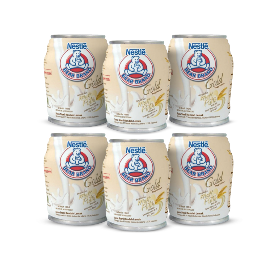 Bundle 6 Bear Brand Gold White Malt Milk 140 ml
