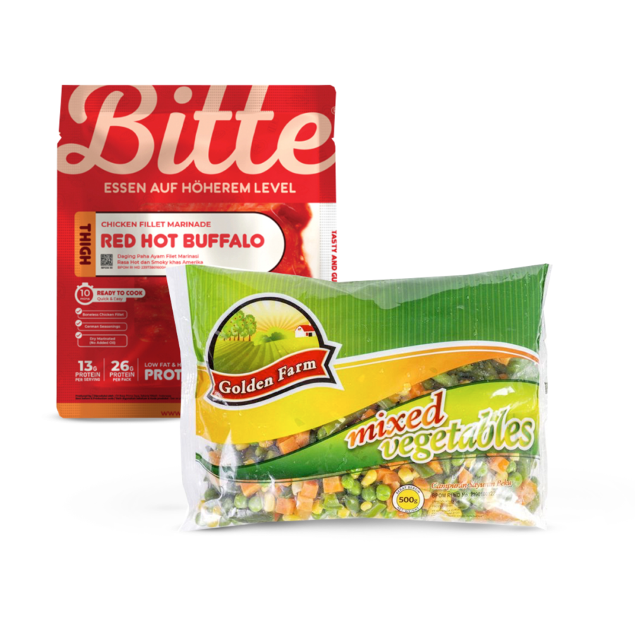 [Paket Hemat] Golden Farm Sayuran Beku 500 gr & Bitte Paha Ayam Red Hot120 gr