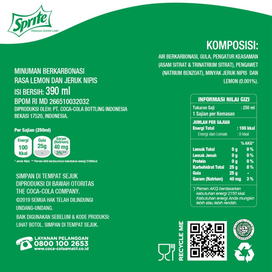 Sprite Minuman Soda Botol 390ml