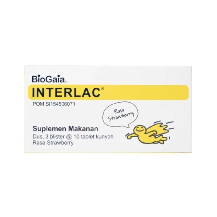 Interlac Probiotik Strawberry Tablet Kunyah Suplemen Strip