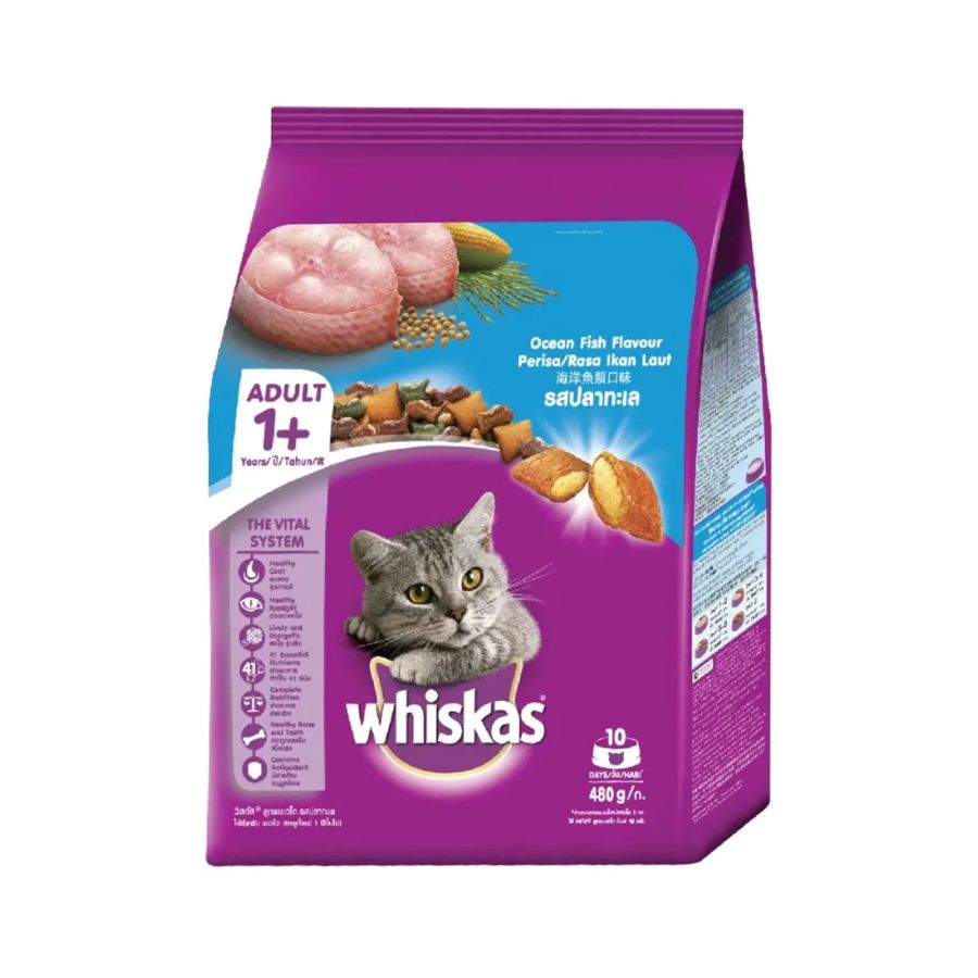 Whiskas Ocean Fish Adult Makanan Kucing Kering 480gram