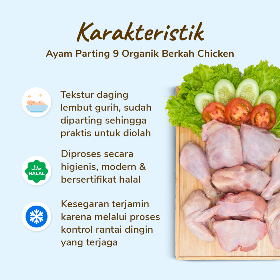 Ayam Organik Parting 9 Berkah Chicken 800-900gram
