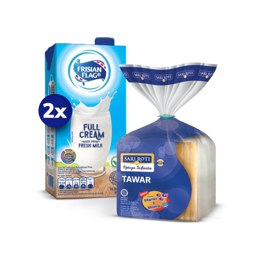 [Bundle] 2 Frisian Flag Family UHT Milk Full Cream 946ml + 1 Sari Roti Tawar Spesial 10 Lembar 370gr