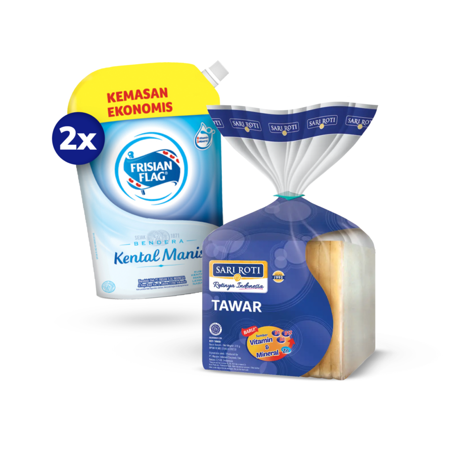 [Bundle] 2 Frisian Flag Krimer Kental Manis Pouch 545gr + 1 Sari Roti Tawar Spesial 10 Lembar 370gr