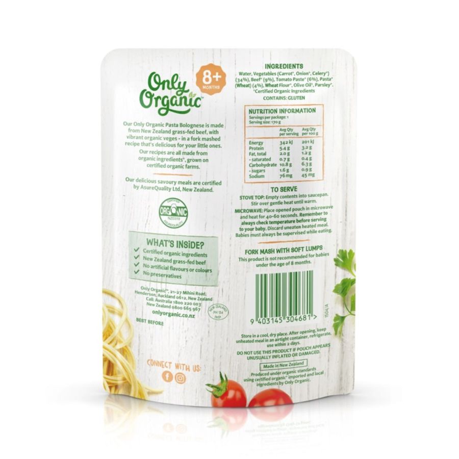 Only Organic Pasta Bolognese 8+ Months Makanan Bayi 170gram