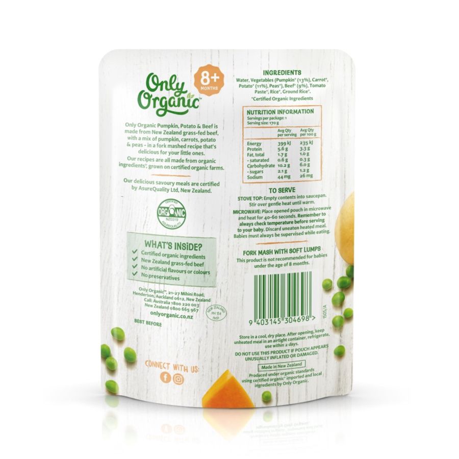 Only Organic Pumpkin, Potato & Beef 8+ Months Makanan Bayi 170gram