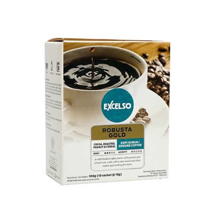 Excelso Robusta Gold Kopi Bubuk 1 Folding Box 10pcs x 10gr 100gram