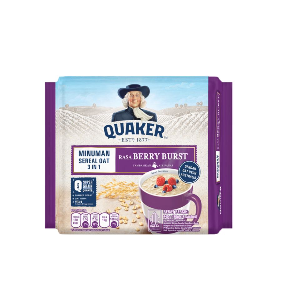 Quaker 3in1 Berry Burst Minuman Sereal Oat (30gr x 8 sachet) 240gram