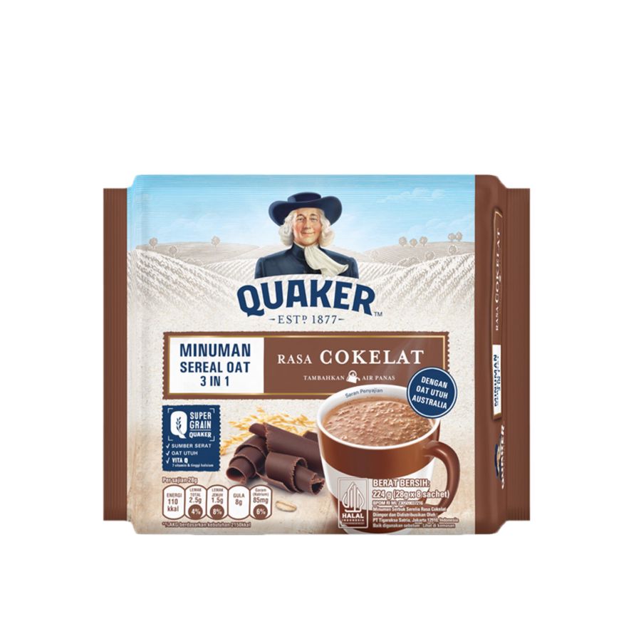 Quaker 3in1 Cokelat Minuman Sereal Oat (28gr x 8 sachet) 224gram