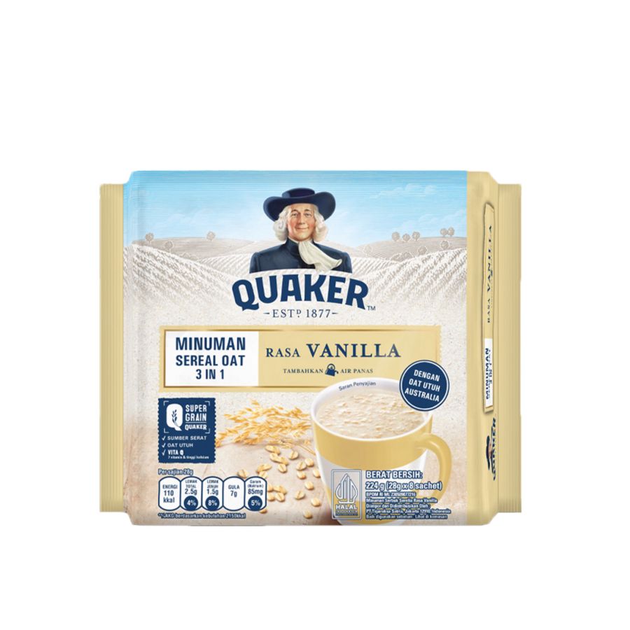 Quaker 3in1 Vanilla Minuman Sereal Oat (28gr x 8 sachet) 224gram