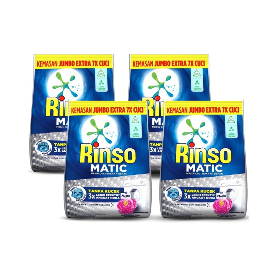 Bundle 4 Rinso Matic Powder Detergent untuk Mesin Cuci Front Load 1.8kg/Deterjen Bubuk  1800 gram