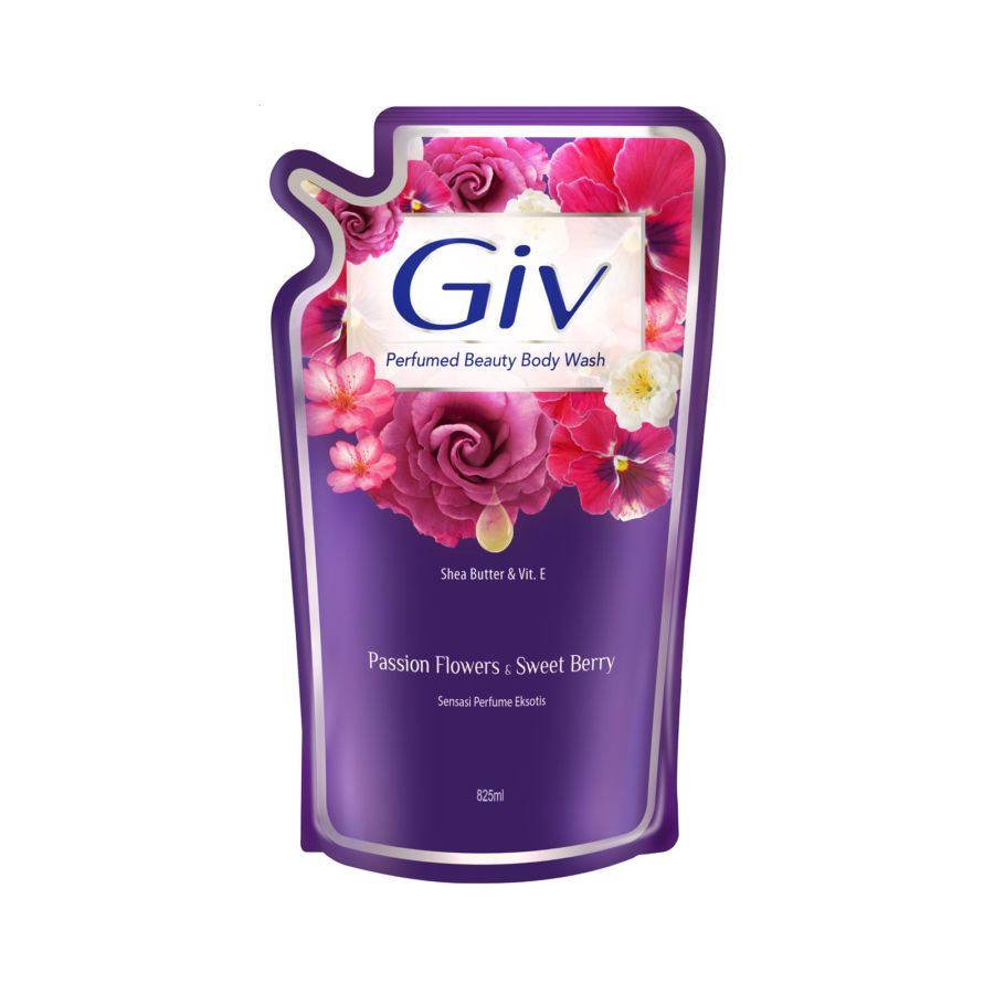 Giv Perfume Passion Flower Pouch/Sabun Mandi 825ml