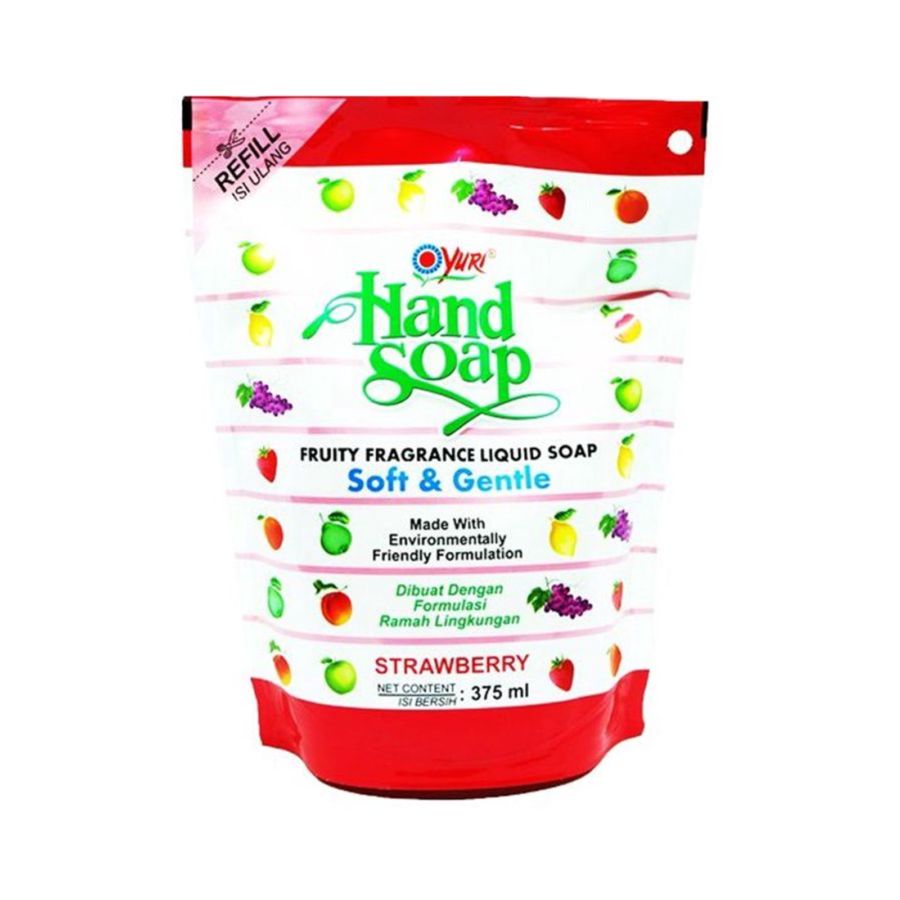 Yuri Hand Soap Strawberry Refill Pouch/Sabun Cuci Tangan 375ml